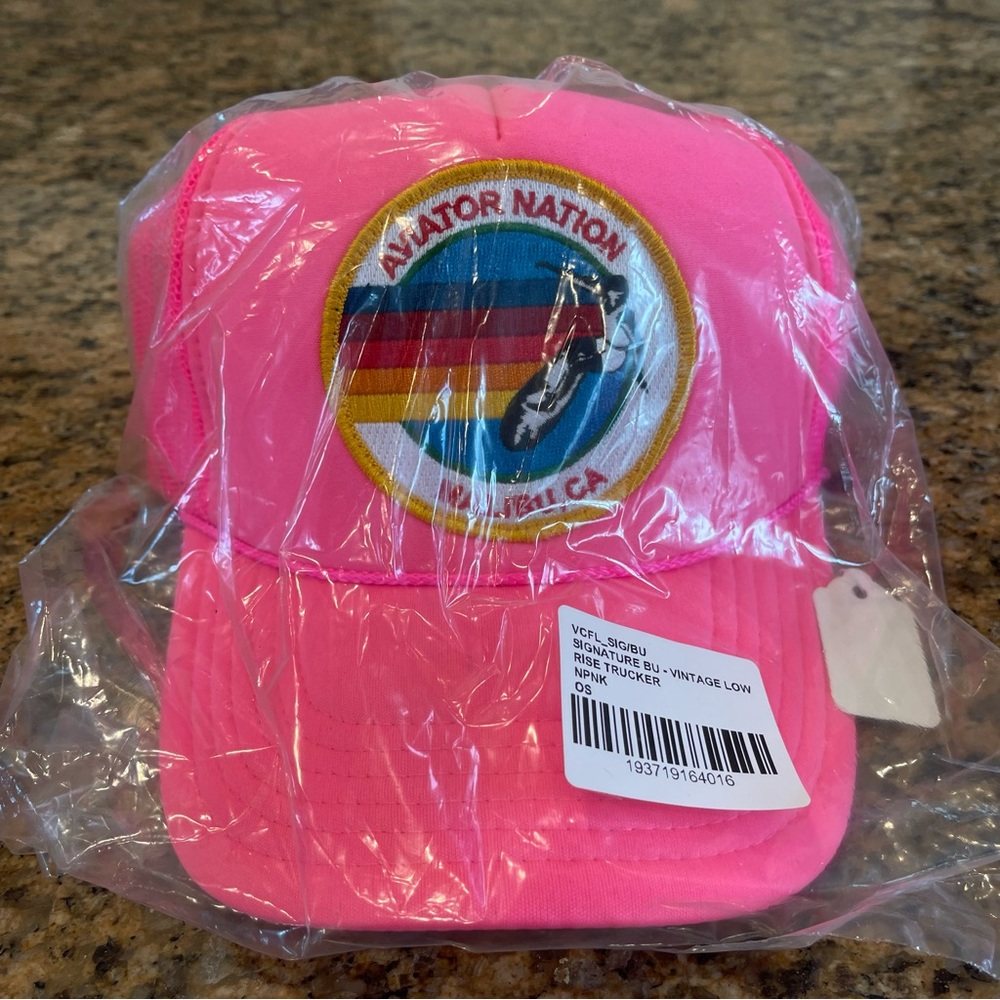 NWT Aviator Nation Pink Trucker Hat Malibu Logo embroidered patch neon pink - Picture 7 of 11